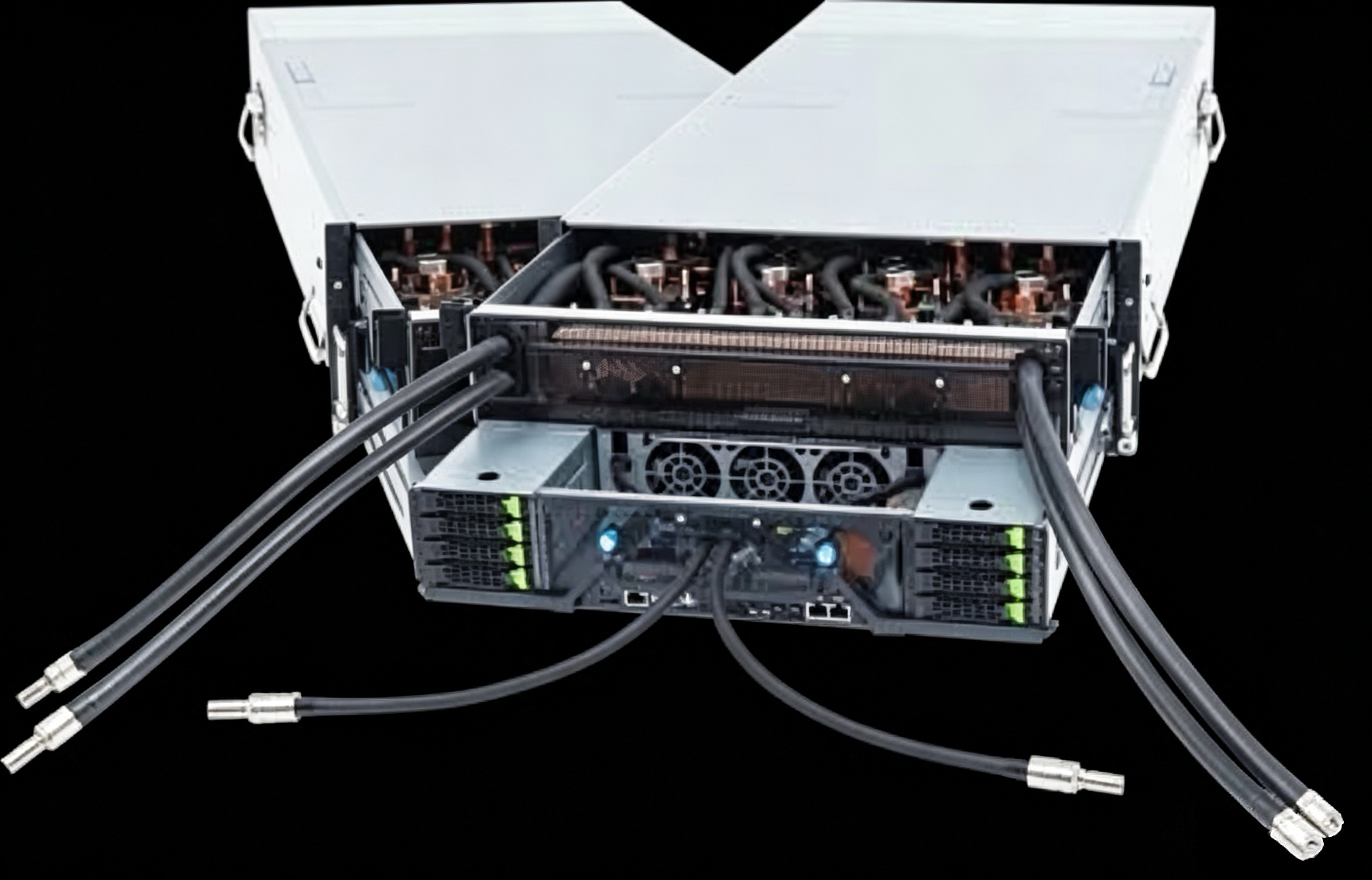 Liquid-cooled GPU server chassis with connected hoses
