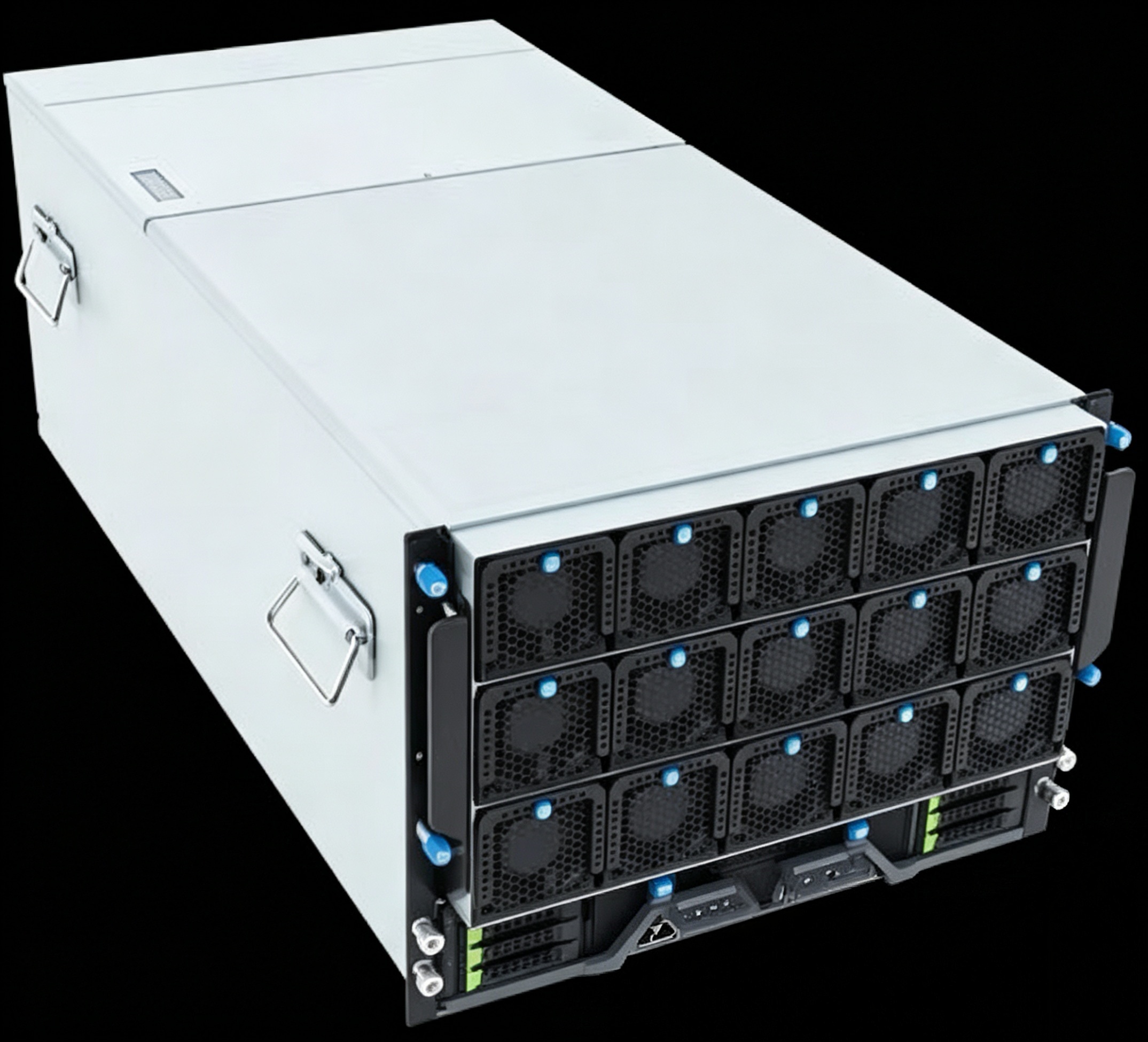 High-density GPU server with multiple front fans